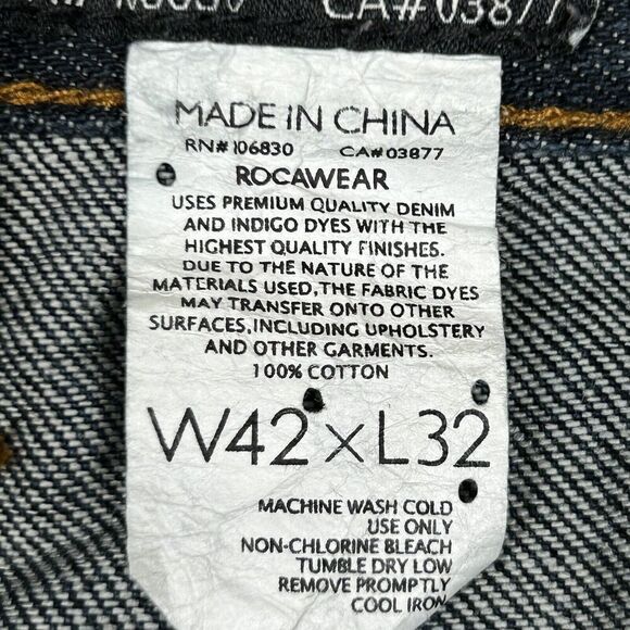 Vintage Rocawear Jeans Mens 42x32 Blue Rap Straight Baggy Wide Skater Street Y2K - Picture 10 of 16